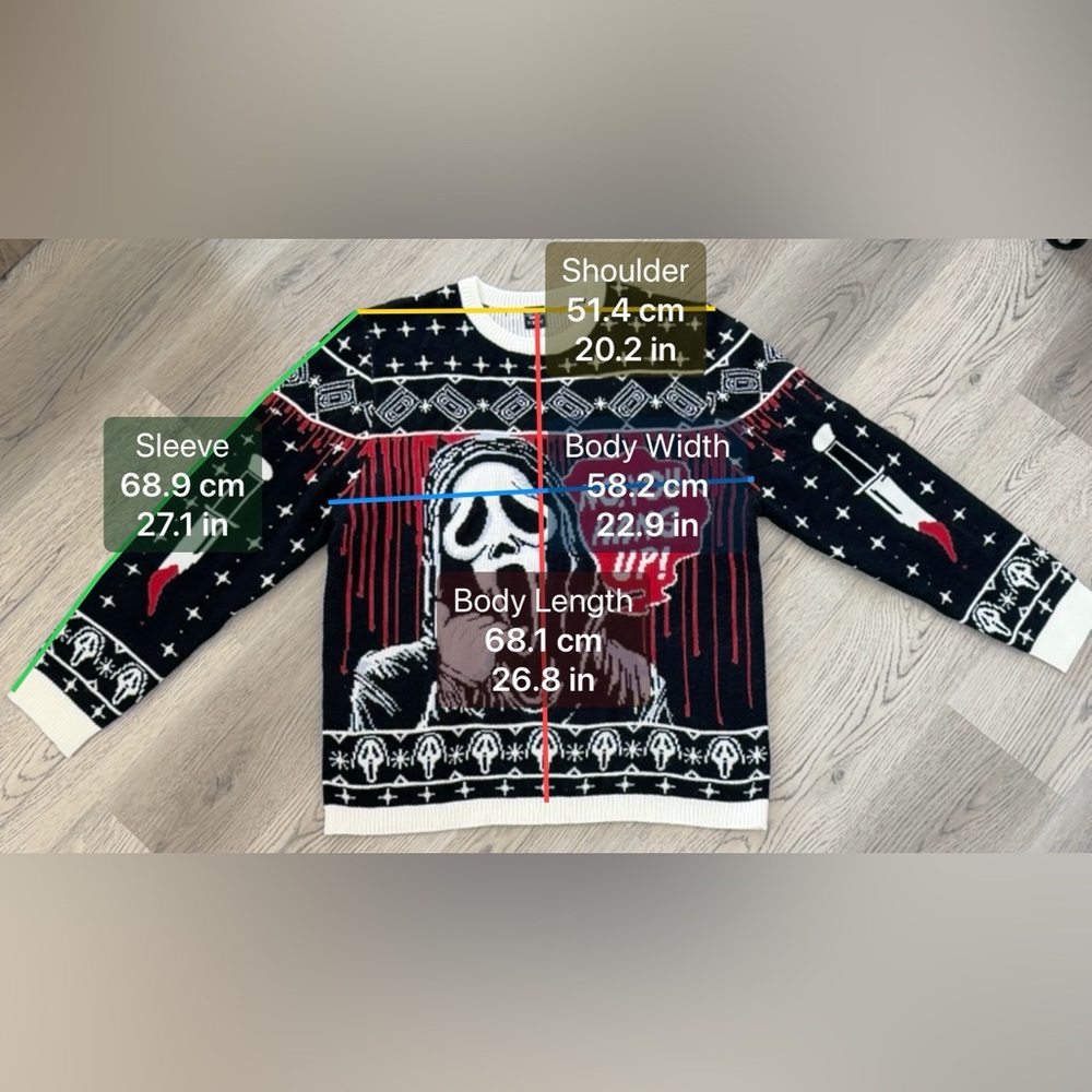 NEW SCREAM Ghost Face Horror Movie Ugly Christmas Sweater Size XL NEW RARE - Picture 7 of 9